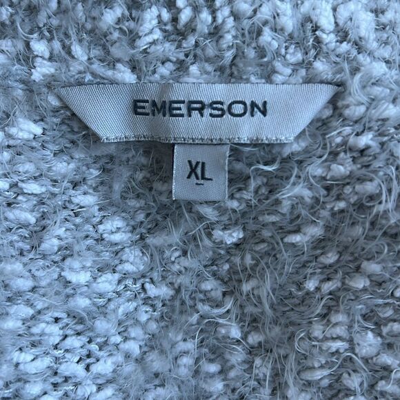 Emerson Light Gray White Cardigan Sweater Size X-Large Soft Eyelash Open Front - Picture 7 of 9